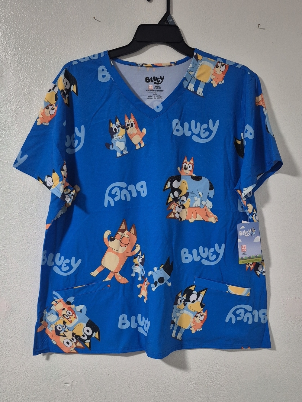 Bluey Cartoon Scrub Top in Bright Royal Blue